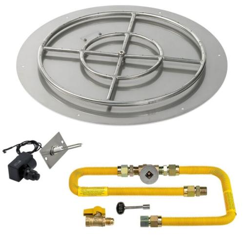American Fire Glass 30 Inch Round Natural Gas Flat Pan with Spark Ignition Kit 24 Inch Ring
