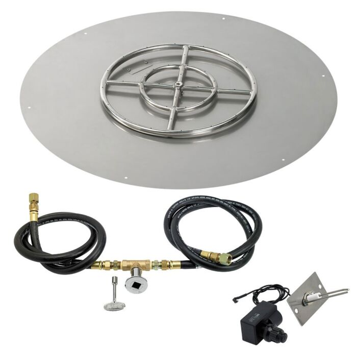 American Fire Glass 36 Inch Round Natural Gas Flat Pan with Spark Ignition Kit 18 Inch Ring