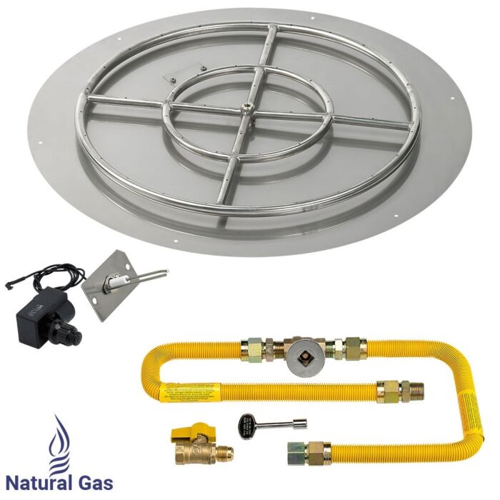 American Fire Glass 36 Inch Round Natural Gas Flat Pan with Spark Ignition Kit 24 Inch Ring