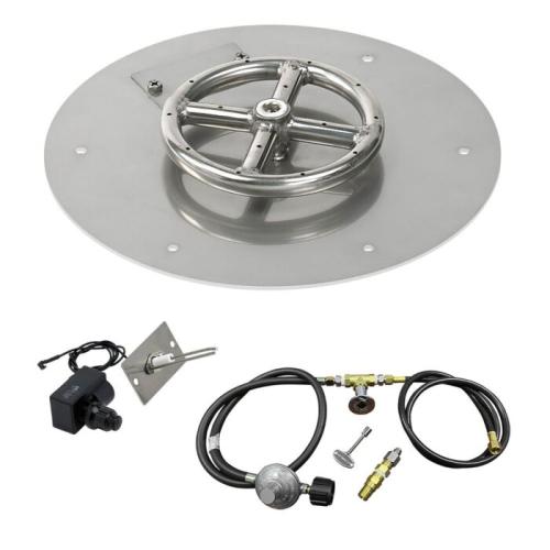 American Fire Glass 12 Inch Round Propane Gas Flat Pan with Spark Ignition Kit 6 Inch Ring