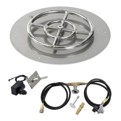 American Fire Glass 18 Inch Round Propane Gas Flat Pan with Spark Ignition Kit 12 Inch Ring