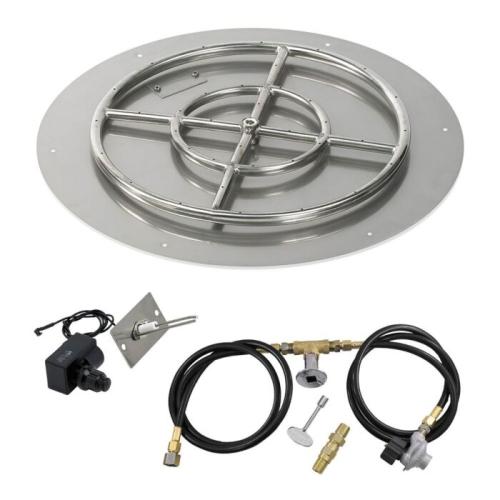 American Fire Glass 24 Inch Round Propane Gas Flat Pan with Spark Ignition Kit 18 Inch Ring
