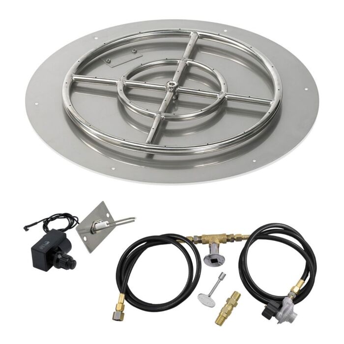 American Fire Glass 24 Inch Round Propane Gas Flat Pan with Spark Ignition Kit 18 Inch Ring