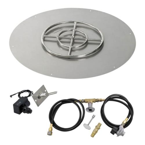 American Fire Glass 30 Inch Round Propane Gas Flat Pan with Spark Ignition Kit 18 Inch Ring