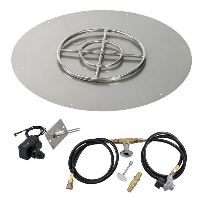 American Fire Glass 36 Inch Round Propane Gas Flat Pan with Spark Ignition Kit 18 Inch Ring
