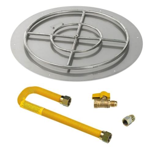 American Fire Glass 30 Inch Round Natural Gas Flat Pan with Match Light Kit 24 Inch Ring