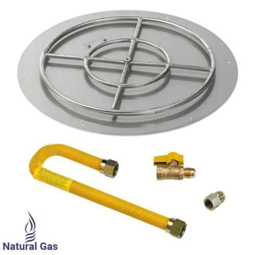 American Fire Glass 36 Inch Round Natural Gas Flat Pan with Match Light Kit 24 Inch Ring