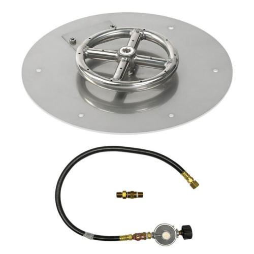 American Fire Glass 12 Inch Round Propane Gas Flat Pan with Match Light Kit 6 Inch Ring