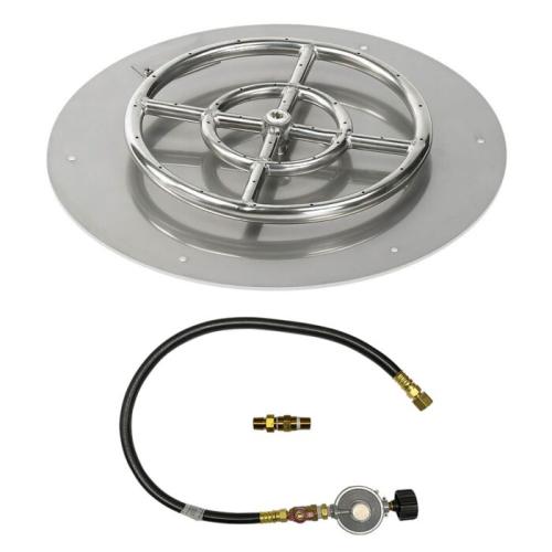 American Fire Glass 18 Inch Round Propane Gas Flat Pan with Match Light Kit 12 Inch Ring