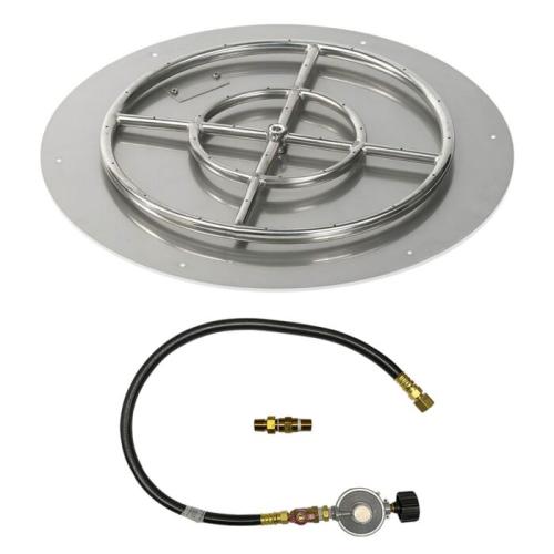 American Fire Glass 24 Inch Round Propane Gas Flat Pan with Match Light Kit 18 Inch Ring
