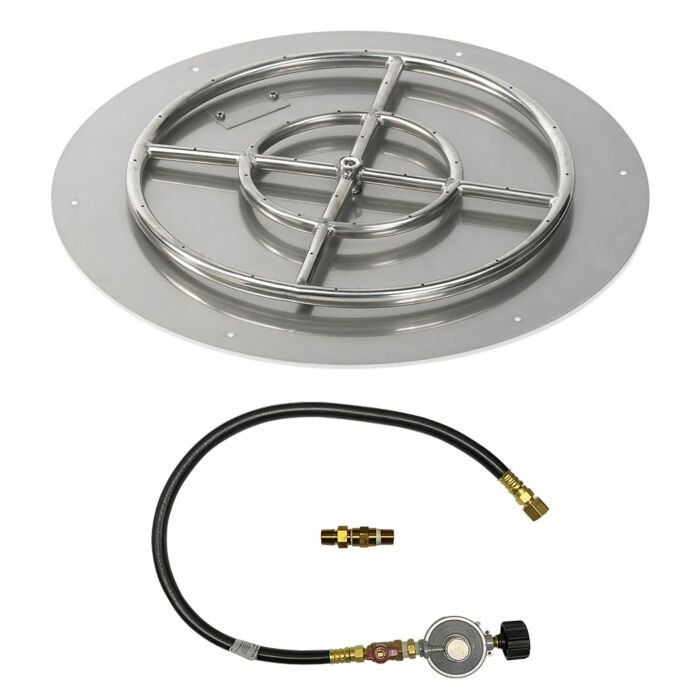 American Fire Glass 24 Inch Round Propane Gas Flat Pan with Match Light Kit 18 Inch Ring