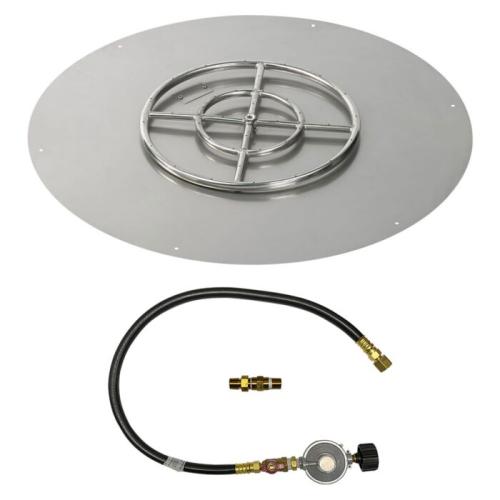 American Fire Glass 36 Inch Round Propane Gas Flat Pan with Match Light Kit 18 Inch Ring