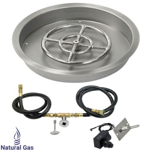 American Fire Glass 19 Inch Round Natural Gas Drop In Fire Pit Pan with Spark Ignition Kit 12 Inch Fire Pit Ring
