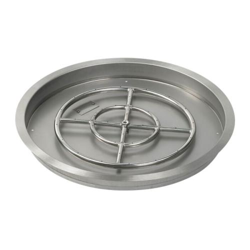 American Fire Glass 25 Inch Round Natural Gas Drop In Fire Pit Pan with Spark Ignition Kit 18 Inch Fire Pit Ring