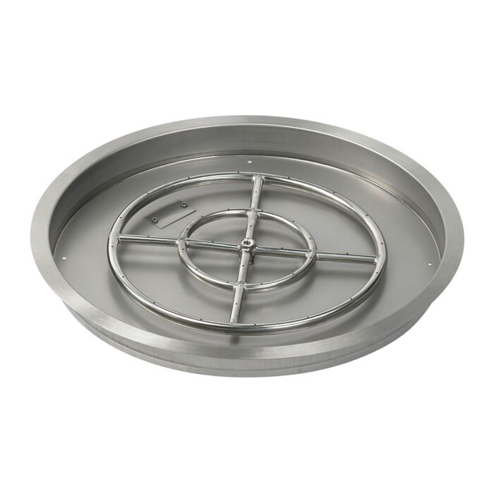 American Fire Glass 25 Inch Round Propane Gas Drop In Fire Pit Pan with Spark Ignition Kit 18 Inch Fire Pit Ring