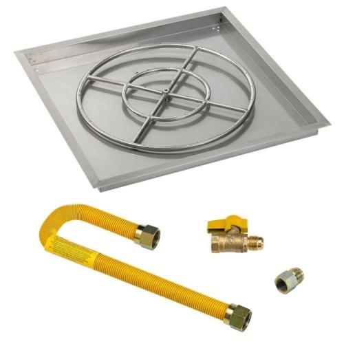 American Fire Glass 30 Inch Square Natural Gas Drop In Fire Pit Pan with Match Light Kit 24 Inch Fire Pit Ring