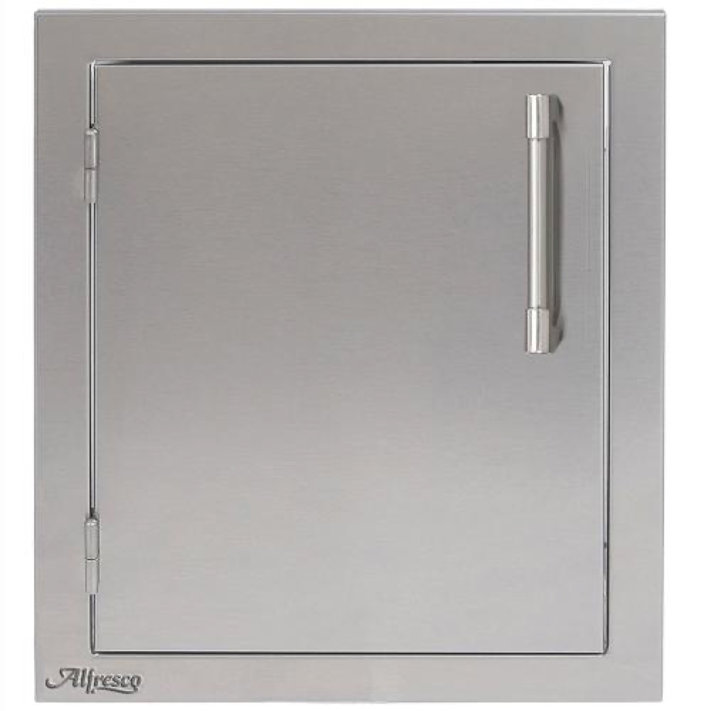 Alfresco Grills 17 Inch Stainless Steel Left Hinged Vertical Single Access Door   Stainless Steel