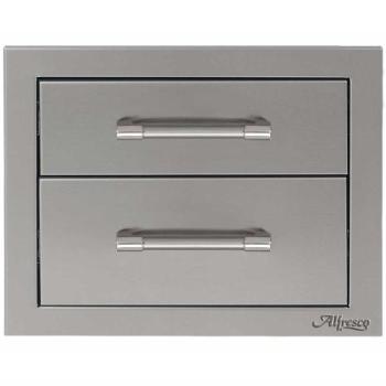 Alfresco Grills 17 Inch Stainless Steel Double Access Drawer with Soft Close Hardware Stainless Steel AXE 2DR SC350