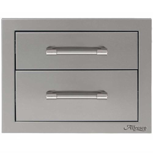 Alfresco Grills 17 Inch Stainless Steel Double Access Drawer with Soft Close Hardware   Stainless Steel