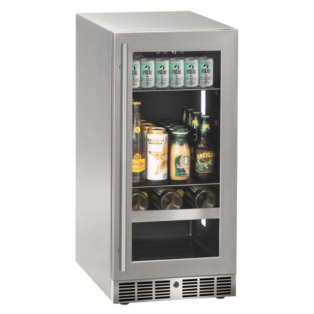 Marvel 15 Inch Essential Collection Stainless Steel Reversible Hinge Glass Door Outdoor Beverage Center with Lock