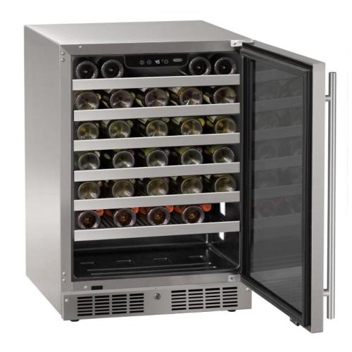Marvel 24 Inch Essential Collection 55 Bottle Panel Ready Glass Door Outdoor Wine Refrigerator with Lock   Reversible Hinge
