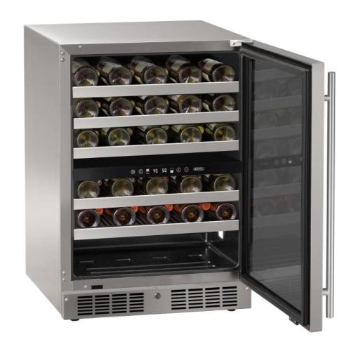 Marvel 24 Inch Essential Collection 46 Bottle Panel Ready Dual Zone Glass Door Outdoor Wine Refrigerator with Lock   Reversible Hinge