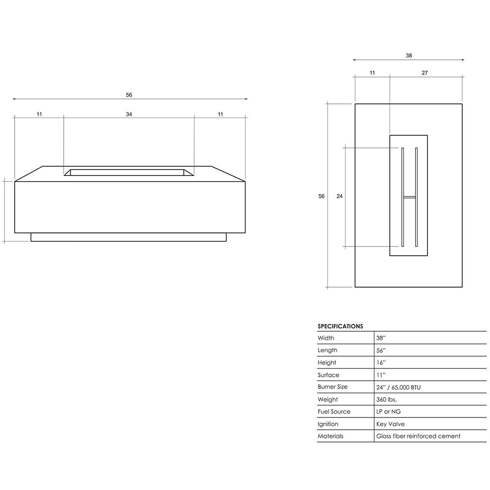 Prism Hardscapes Tavola 1 56 Inch 65000 BTU Natural Gas Rectangular Fire Pit Table   Cafe