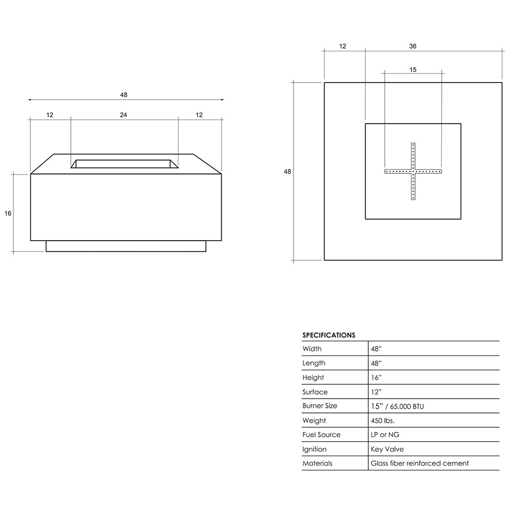 Prism Hardscapes Tavola 3 48 Inch 65000 BTU Natural Gas Square Fire Pit Table   Natural