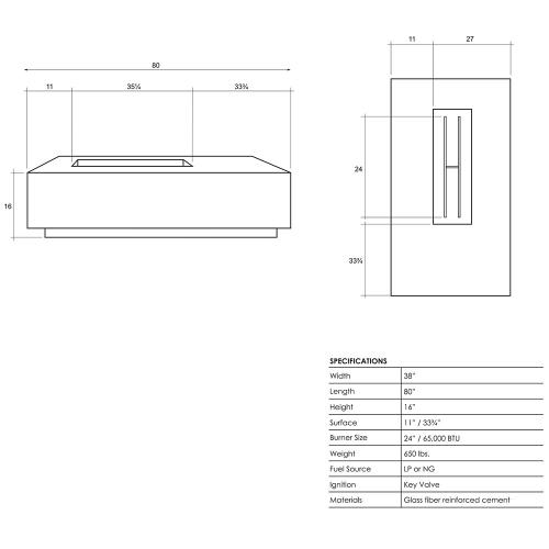 Prism Hardscapes Tavola 5 80 Inch 65000 BTU Natural Gas Rectangular Fire Pit Table   Natural