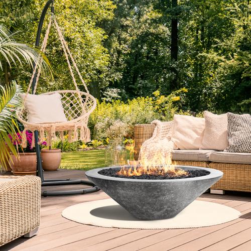 Prism Hardscapes Embarcadero 48 Inch Round 65000 BTU Natural Gas Fire Pit Bowl   Ebony