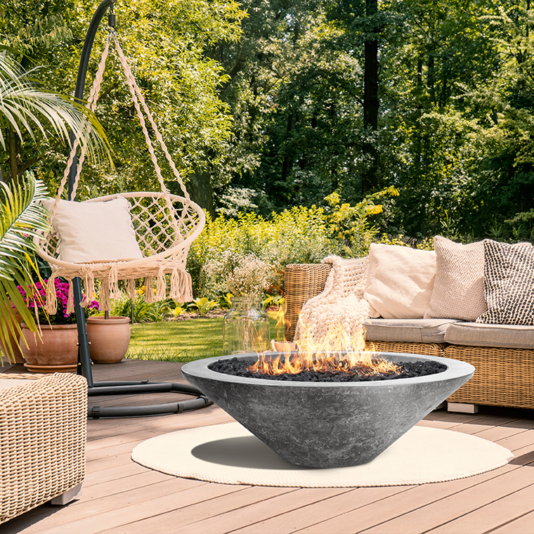 Prism Hardscapes Embarcadero 48 Inch Round 65000 BTU Natural Gas Fire Pit Bowl   Pewter