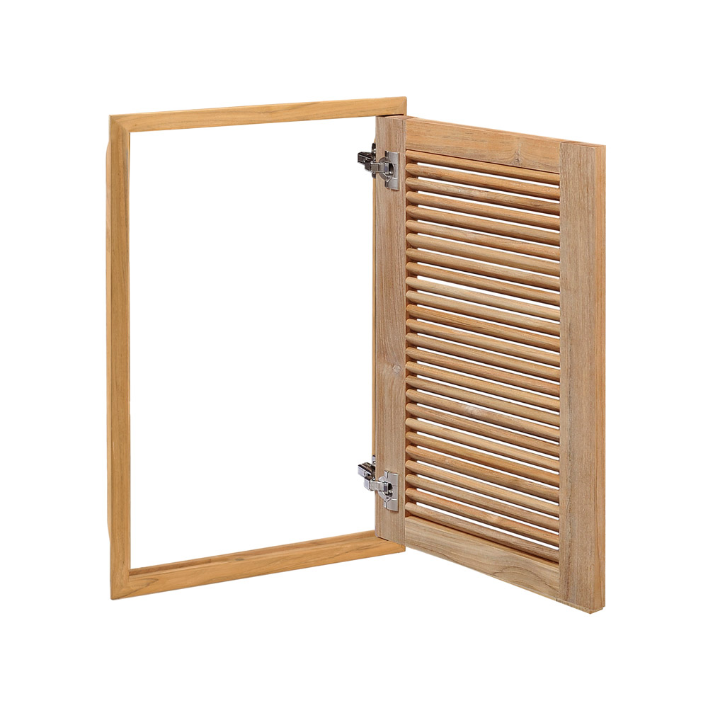 Pacific Teak Millworks Louvered Style 18 Inch x 28 Inch Teak Wood Right Hinge Full Height Vertical Single Access Door