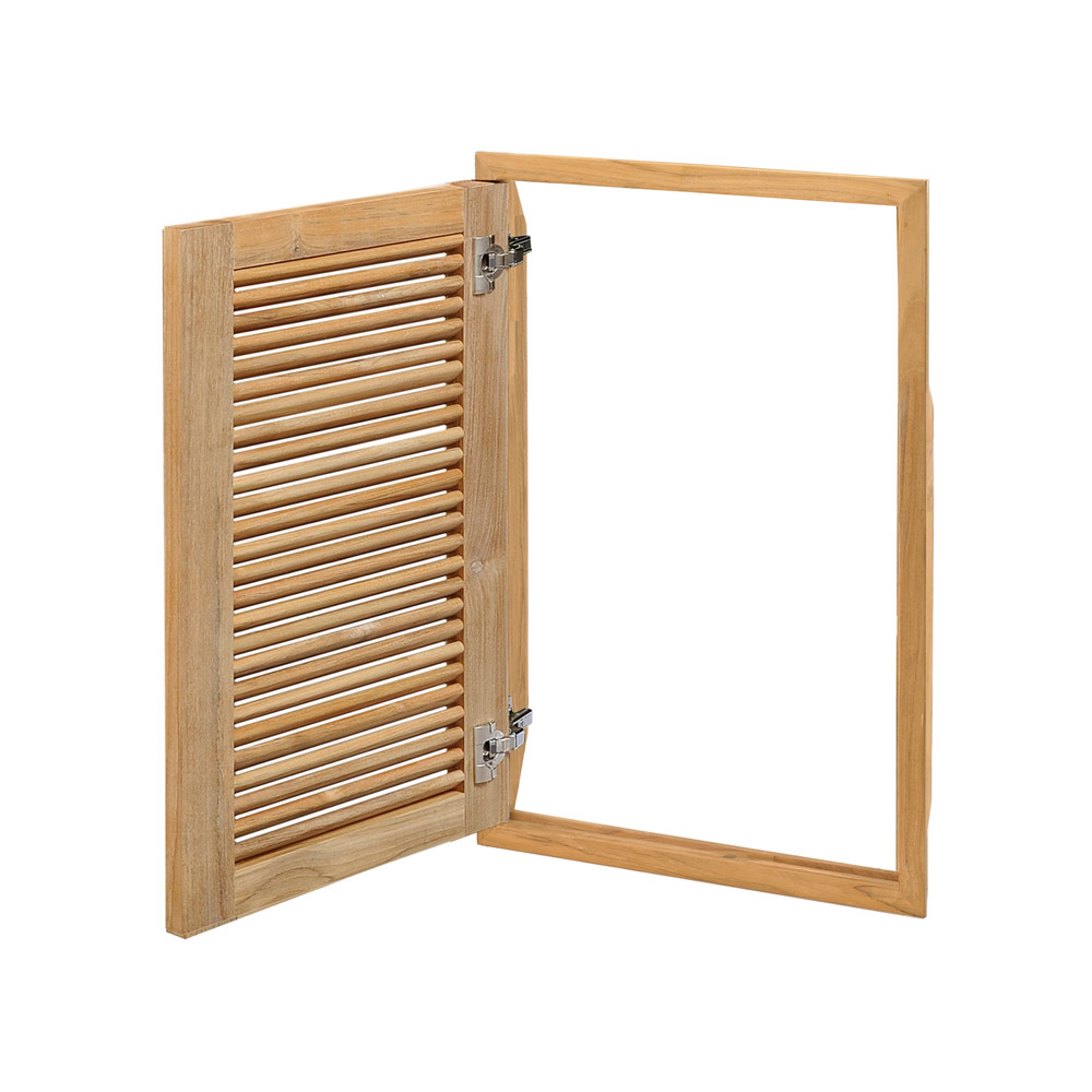 Pacific Teak Millworks Louvered Style 18 Inch x 28 Inch Teak Wood Left Hinge Full Height Vertical Single Access Door