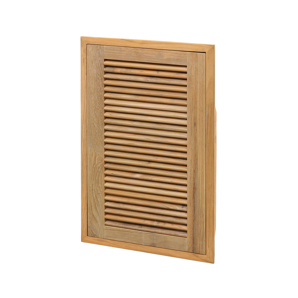 Pacific Teak Millworks Louvered Style 18 Inch x 28 Inch Teak Wood Left Hinge Full Height Vertical Single Access Door