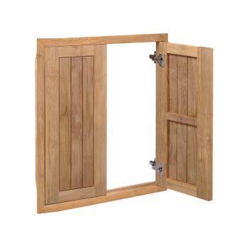 Pacific Teak Millworks Cottage Style 24 Inch x 28 Inch Teak Wood Full Height Double Access Door open350