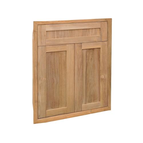 Pacific Teak Millworks Shaker Style 24 Inch x 28 Inch Teak Wood Double Access Door with False Front Drawer