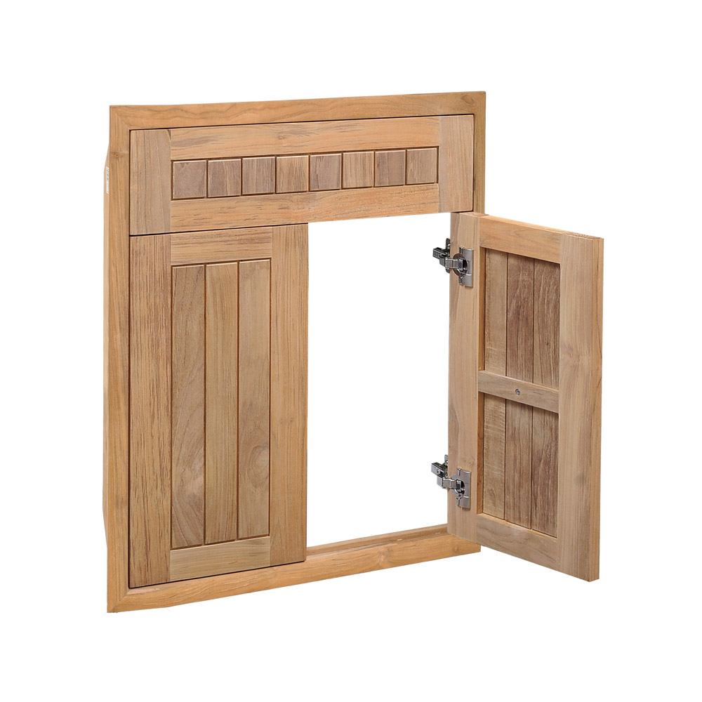 Pacific Teak Millworks Cottage Style 24 Inch x 28 Inch Teak Wood Double Access Door with False Front Drawer