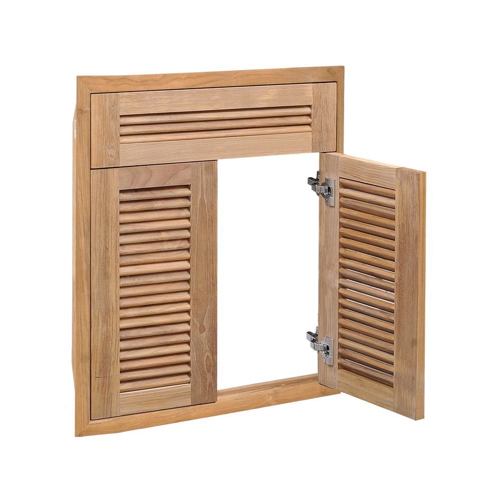 Pacific Teak Millworks Louvered Style 24 Inch x 28 Inch Teak Wood Double Access Door with False Front Drawer