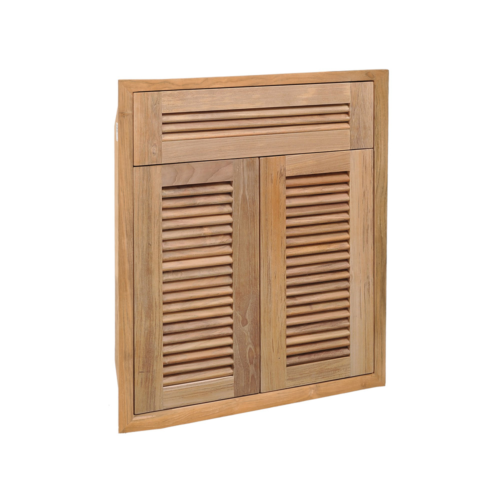 Pacific Teak Millworks Louvered Style 24 Inch x 28 Inch Teak Wood Double Access Door with False Front Drawer