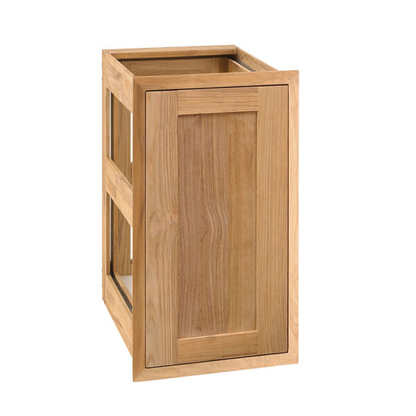 Pacific Teak Millworks Shaker Style 13 Inch Teak Wood Single Narrow Roll Out Trash Bin or Propane Tank Storage
