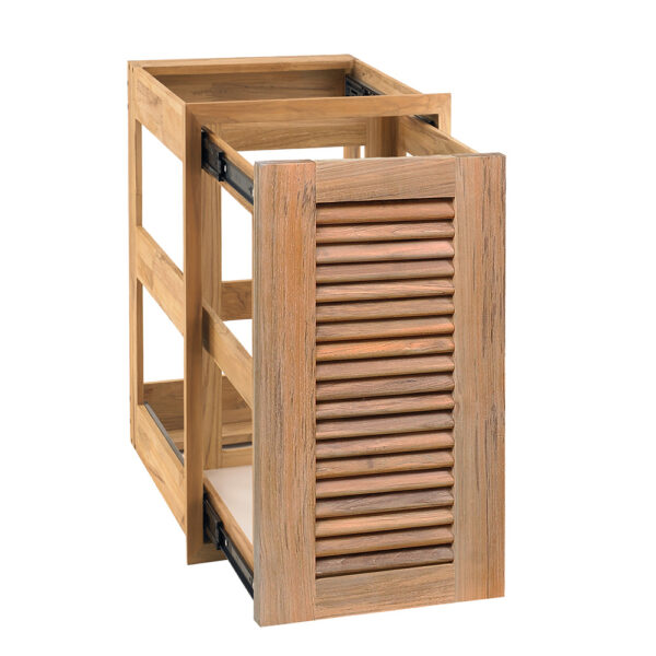 Pacific Teak Millworks Louvered Style 13 Inch Teak Wood Single Narrow Roll Out Trash Bin or Propane Tank Storage