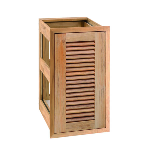 Pacific Teak Millworks Louvered Style 13 Inch Teak Wood Single Narrow Roll Out Trash Bin or Propane Tank Storage