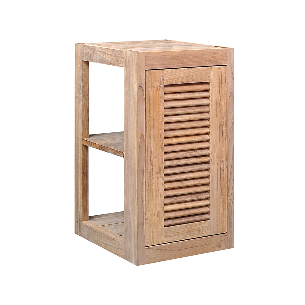 Pacific Teak Millworks Louvered Style 13 Inch x 24 Inch Teak Wood Left Hinge Single Door Upper Wall Cabinet