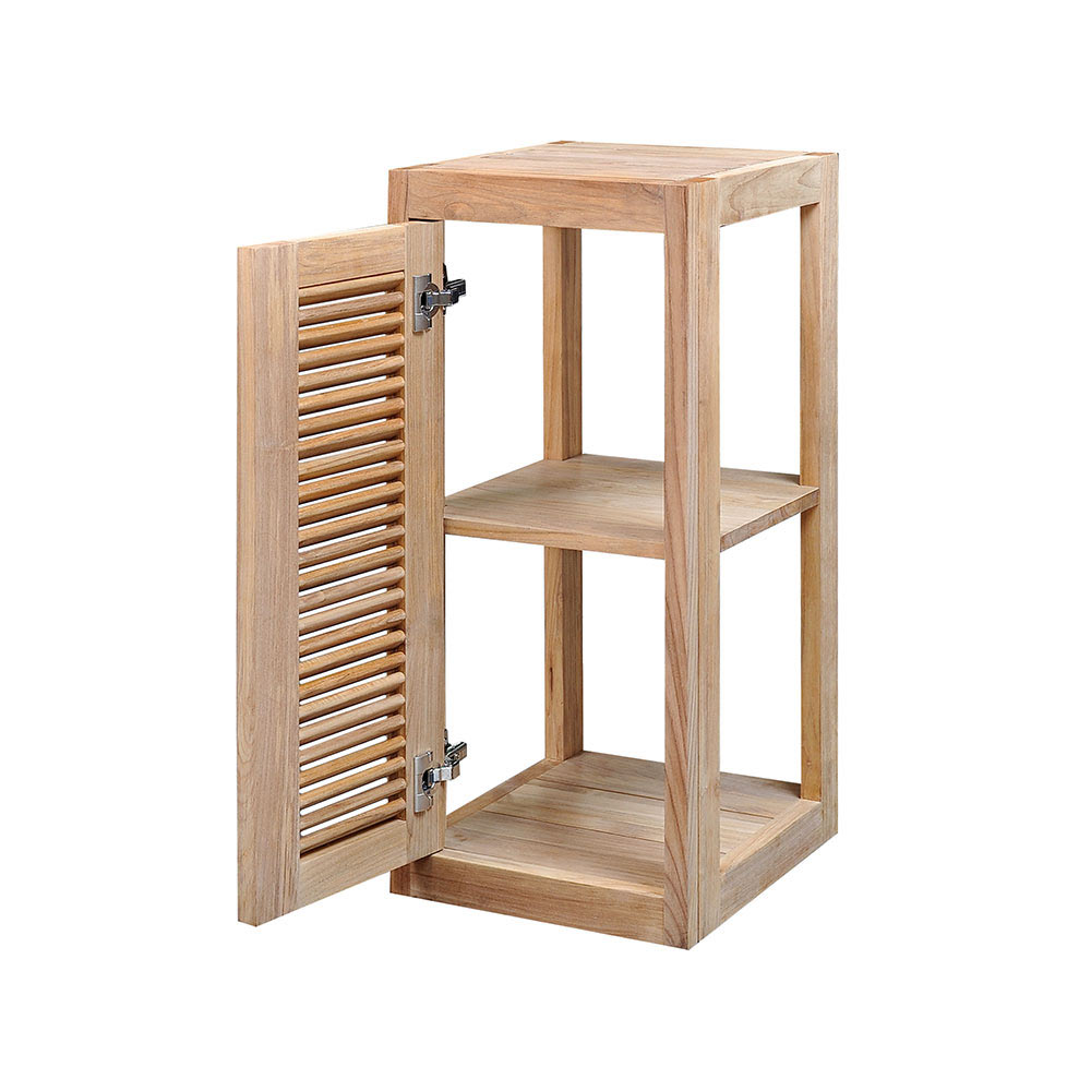 Pacific Teak Millworks Louvered Style 13 Inch x 30 Inch Teak Wood Left Hinge Single Door Upper Wall Cabinet