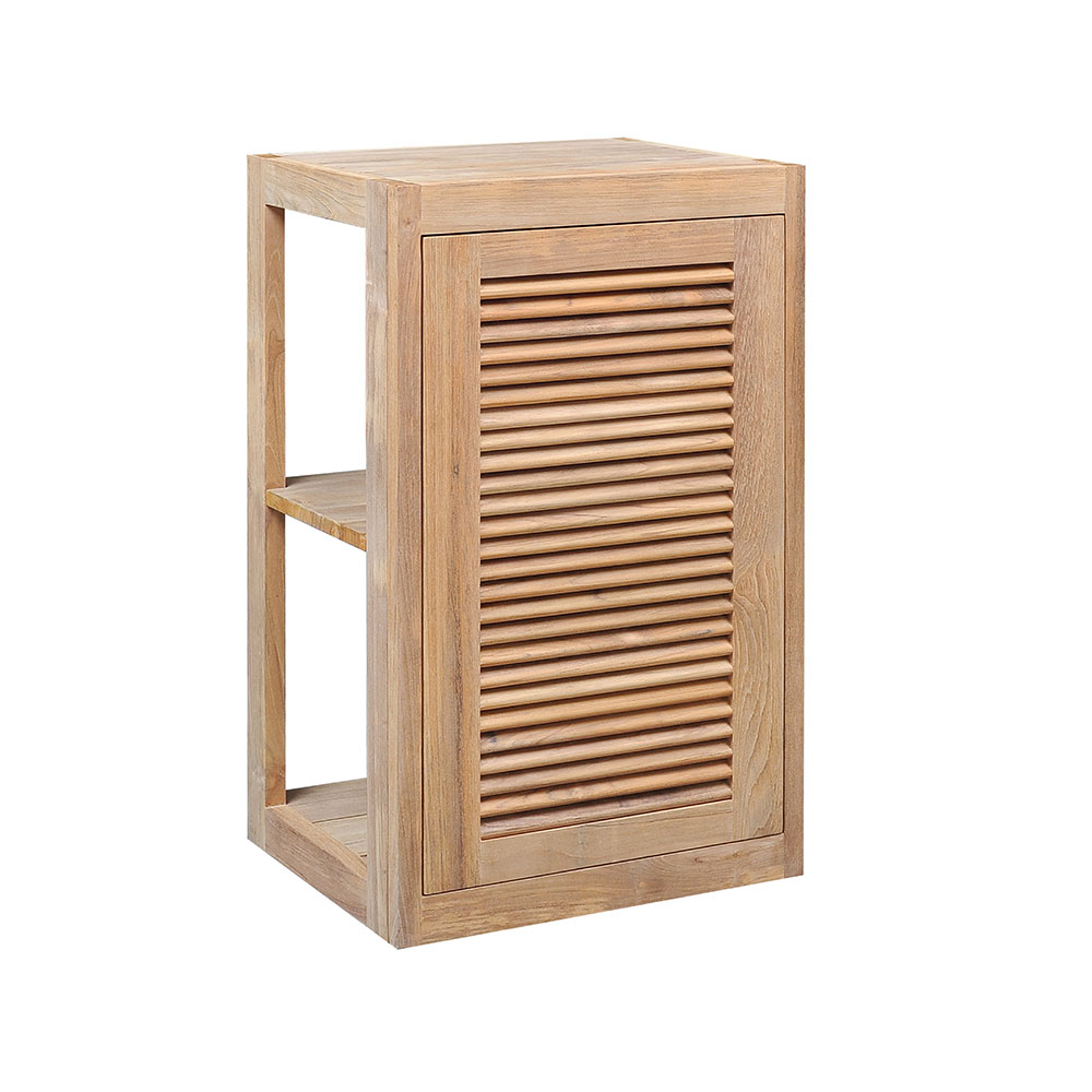 Pacific Teak Millworks Louvered Style 18 Inch x 30 Inch Teak Wood Right Hinge Single Door Upper Wall Cabinet
