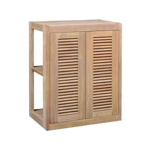 Pacific Teak Millworks Louvered Style 24 Inch x 30 Inch Teak Wood Double Door Upper Wall Cabinet