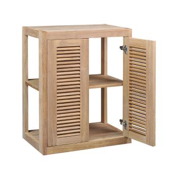 Pacific Teak Millworks Louvered Style 24 Inch x 30 Inch Teak Wood Double Door Upper Wall Cabinet open350