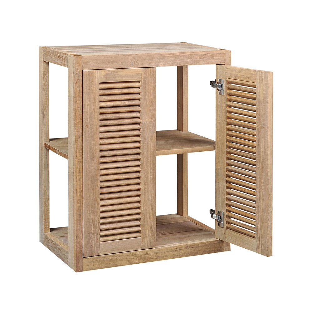 Pacific Teak Millworks Louvered Style 24 Inch x 30 Inch Teak Wood Double Door Upper Wall Cabinet