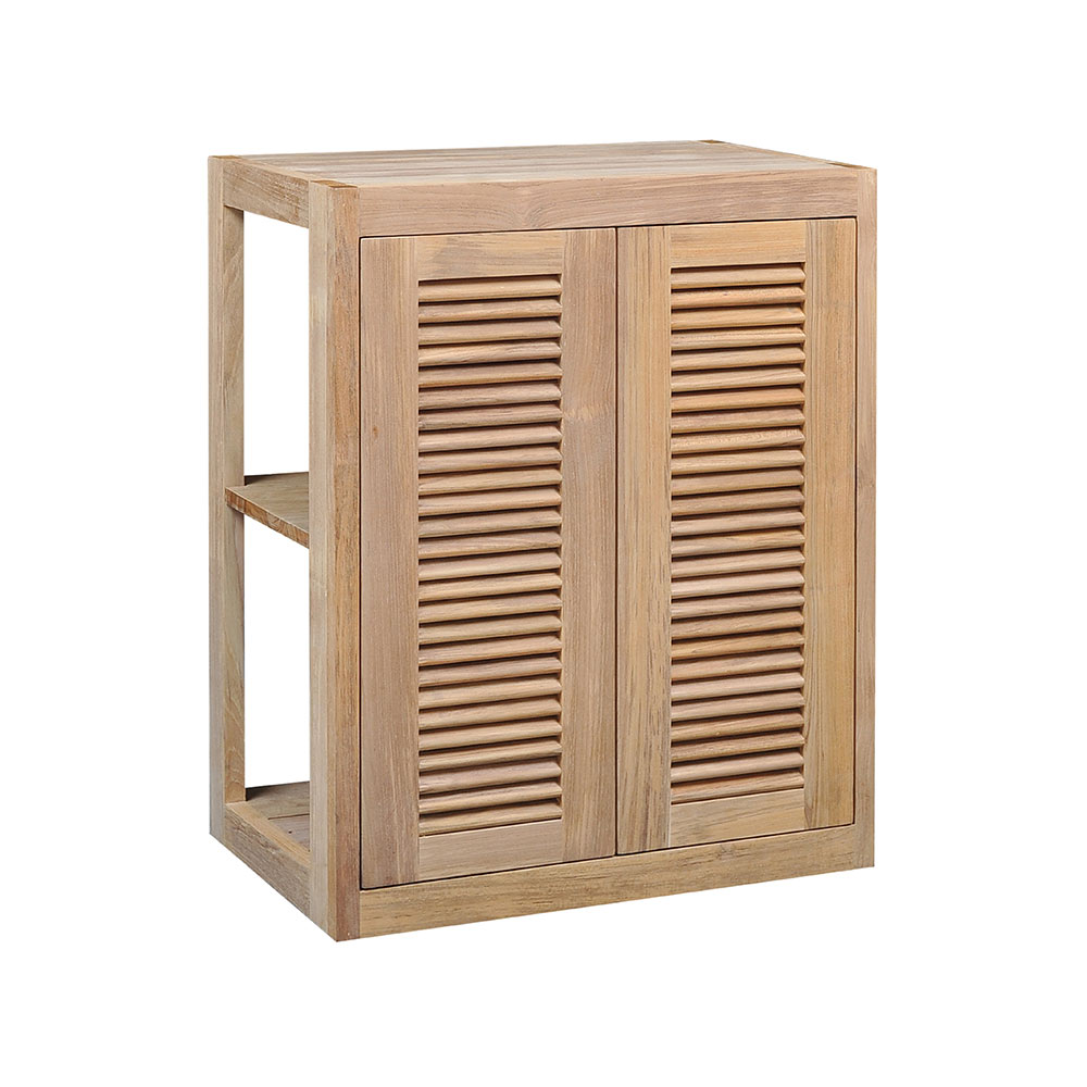Pacific Teak Millworks Louvered Style 24 Inch x 30 Inch Teak Wood Double Door Upper Wall Cabinet