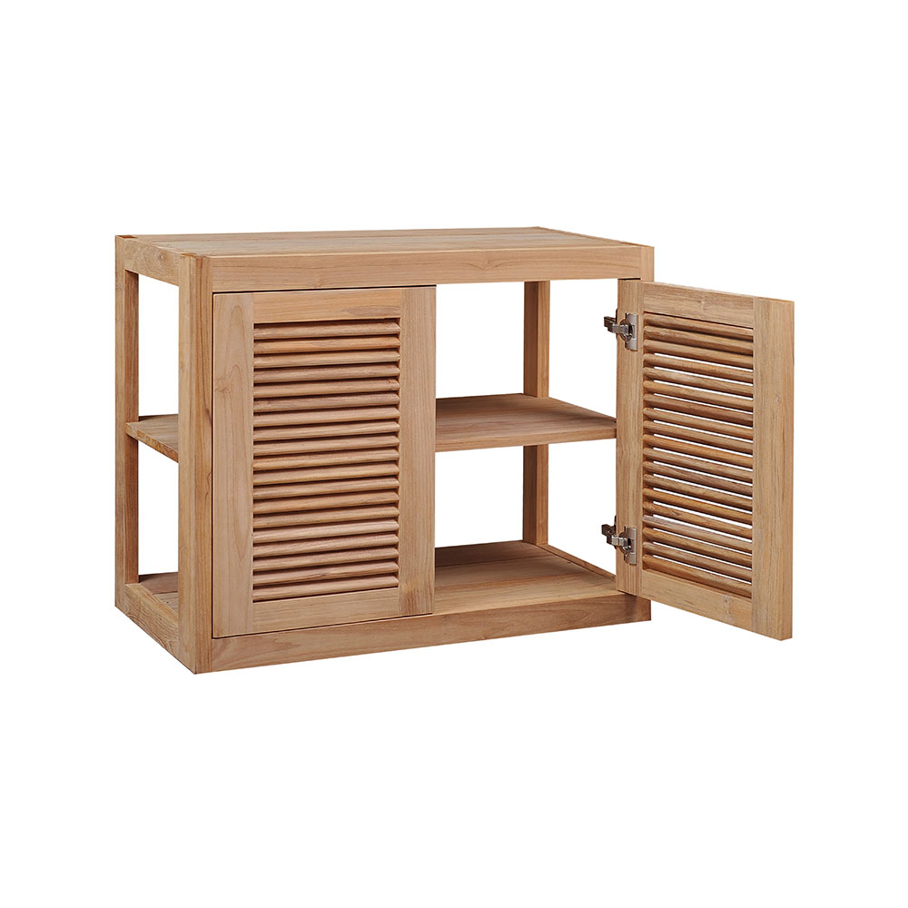 Pacific Teak Millworks Louvered Style 30 Inch x 24 Inch Teak Wood Double Door Upper Wall Cabinet